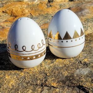 White and Gold Porcelain Egg Salt & Pepper Shakers